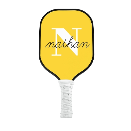 Modern Initial and Name Pickleball Paddle - White - Yellow