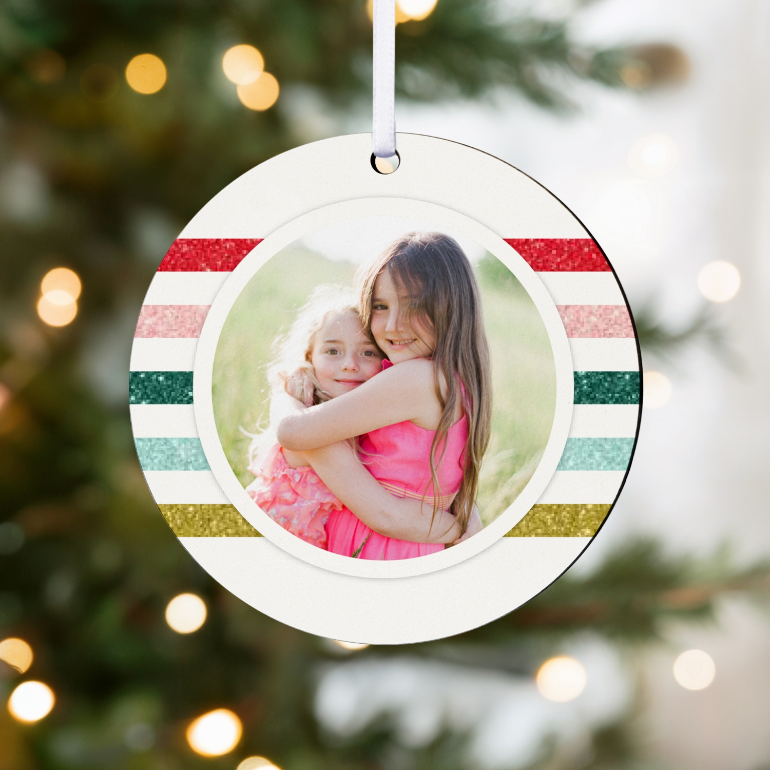 Shimmering Stripes Photo Round Ornament