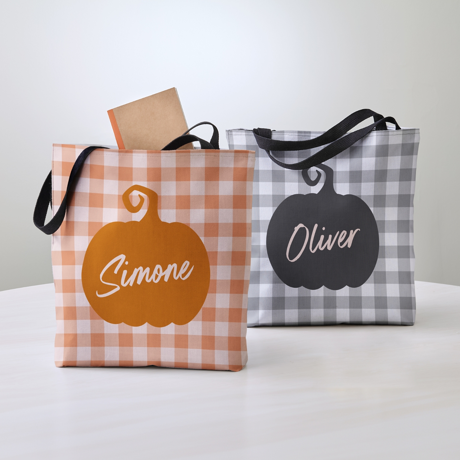 Gingham Pumpkin Name Tote Bag