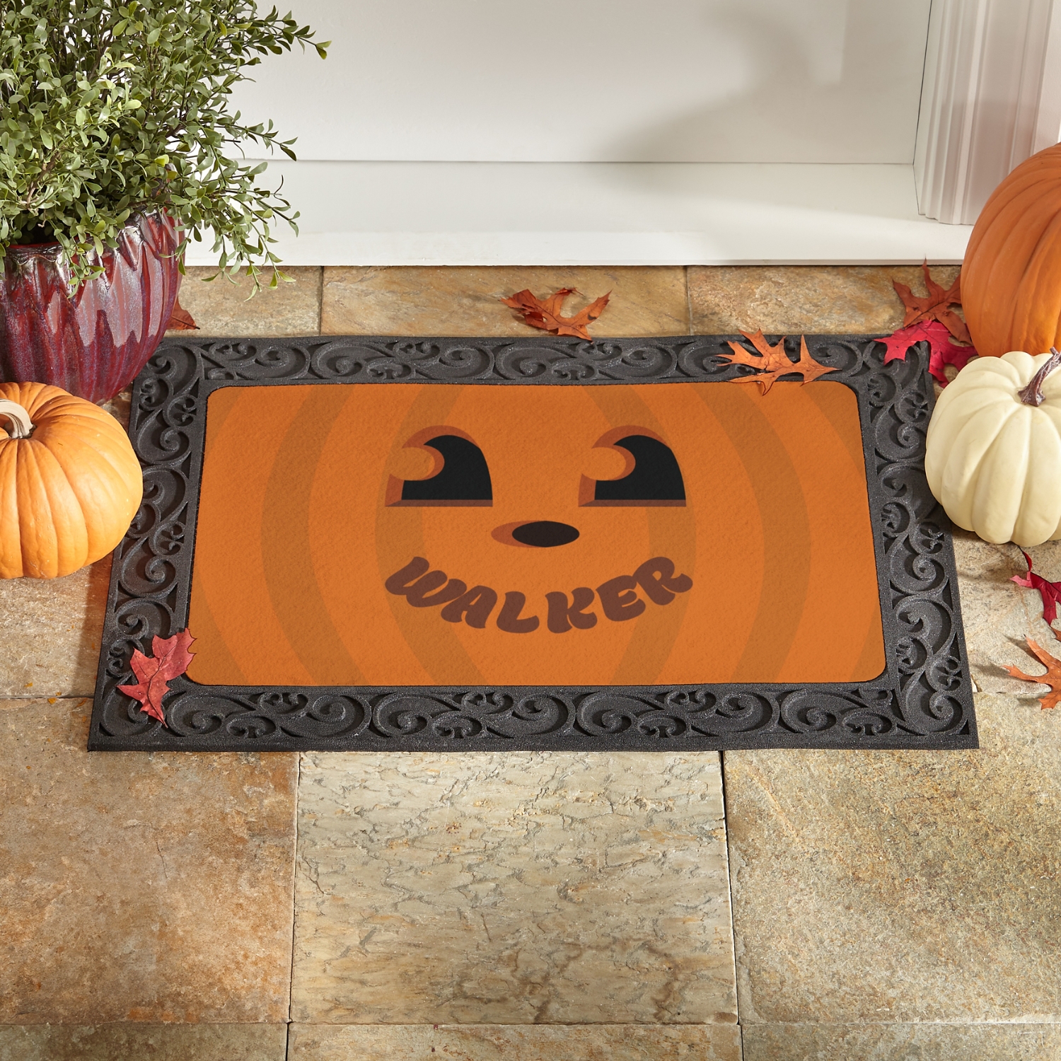 Goofy Pumpkin Faces Doormat