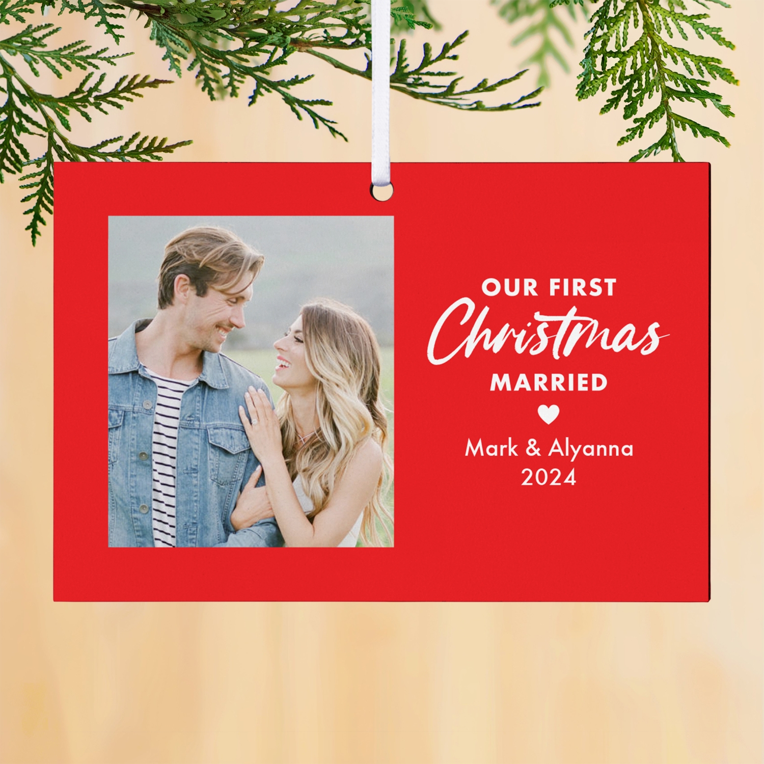 First Christmas Married Photo Rectangle Ornament