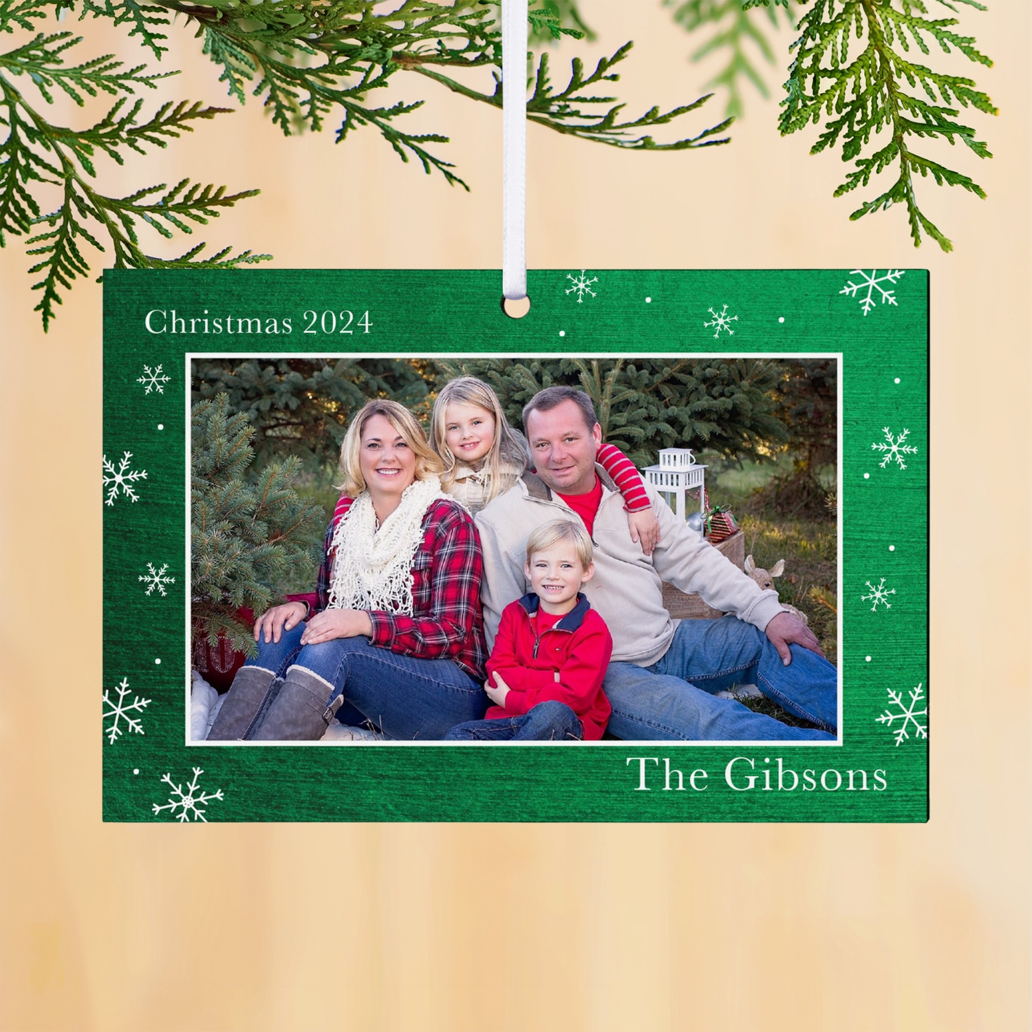 Snowflake Border Photo Rectangle Ornament