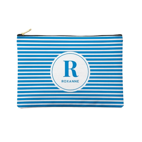 Striped Name Zipper Pouch - Large - Blue