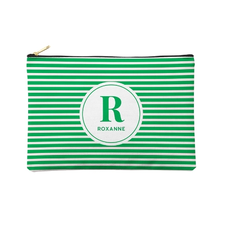 Striped Name Zipper Pouch - Large - Green