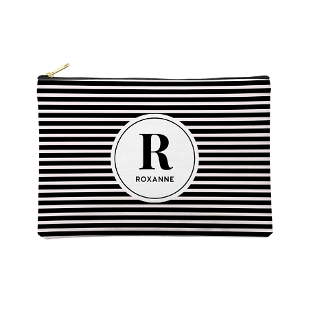 Striped Name Zipper Pouch - Large - Black