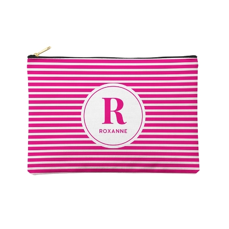 Striped Name Zipper Pouch - Large - Pink