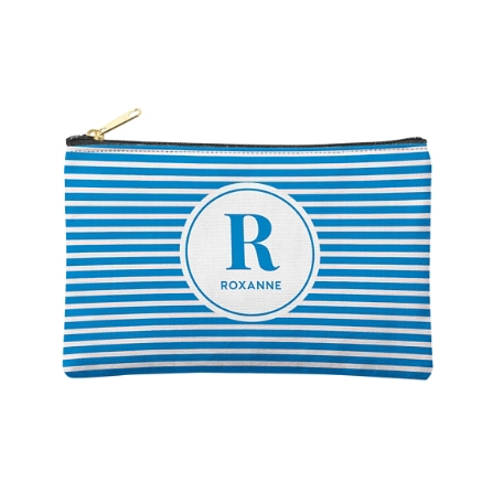 Striped Name Zipper Pouch - Small - Blue
