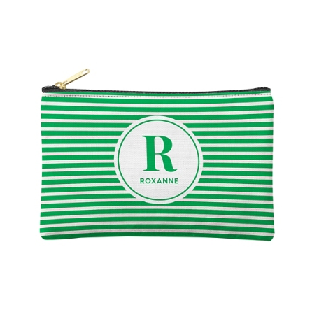 Striped Name Zipper Pouch - Small - Green