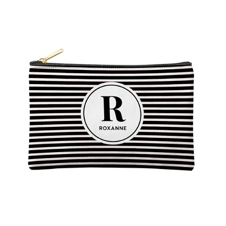 Striped Name Zipper Pouch - Small - Black