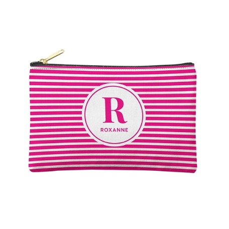 Striped Name Zipper Pouch - Small - Pink