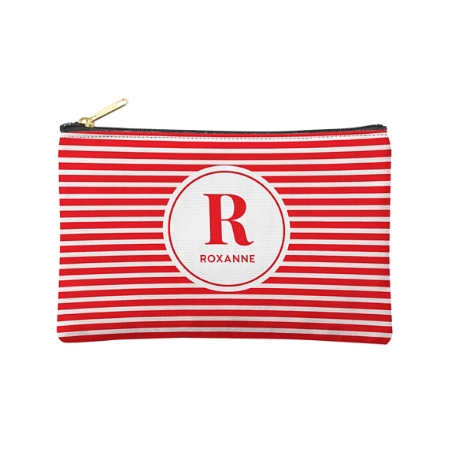 Striped Name Zipper Pouch - Small - Red