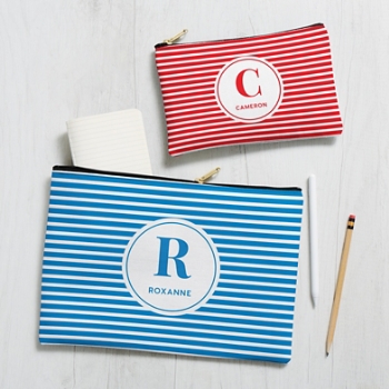 Striped Name Zipper Pouch