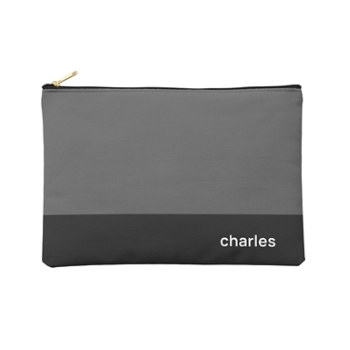Colorblock Name Zipper Pouch - Large - Gray