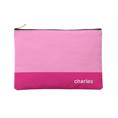 Colorblock Name Zipper Pouch - Large - Pink