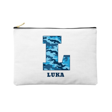 Their Own Name Zipper Pouch - Blue Camo - Large