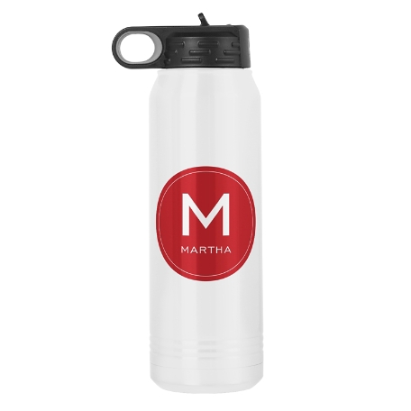 Colorful Initial & Name White Stainless Steel Water Bottle - 30oz - Red