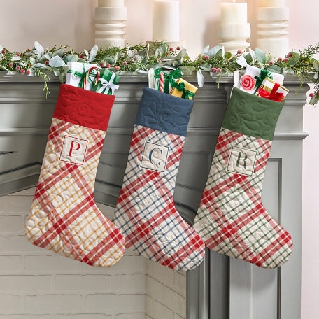 Plaid Initial Quilted Stocking