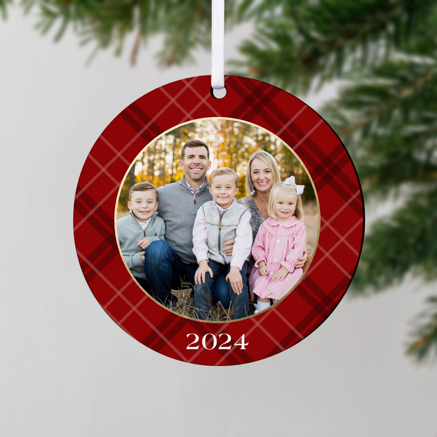 Pretty Plaid Photo Round Ornament