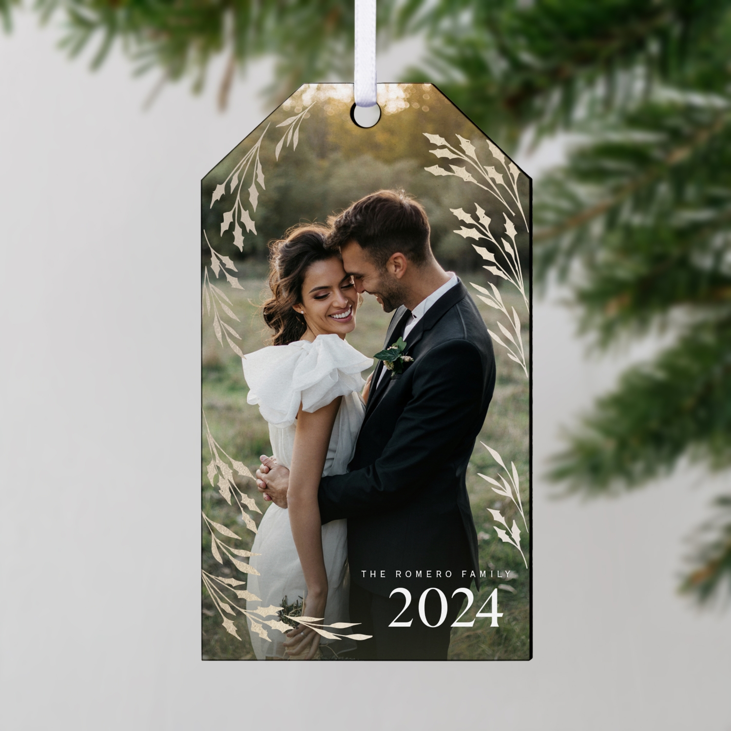 Rustic Foliage Photo Gift Tag Ornament