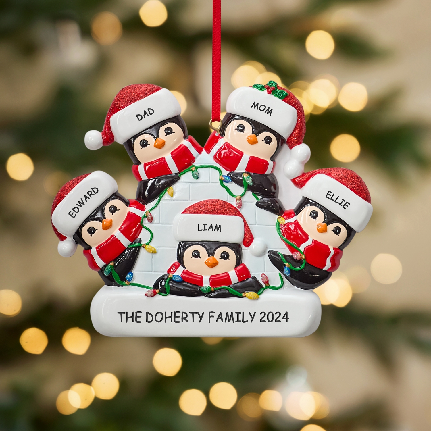 Playful Penguin Igloo Family Ornament