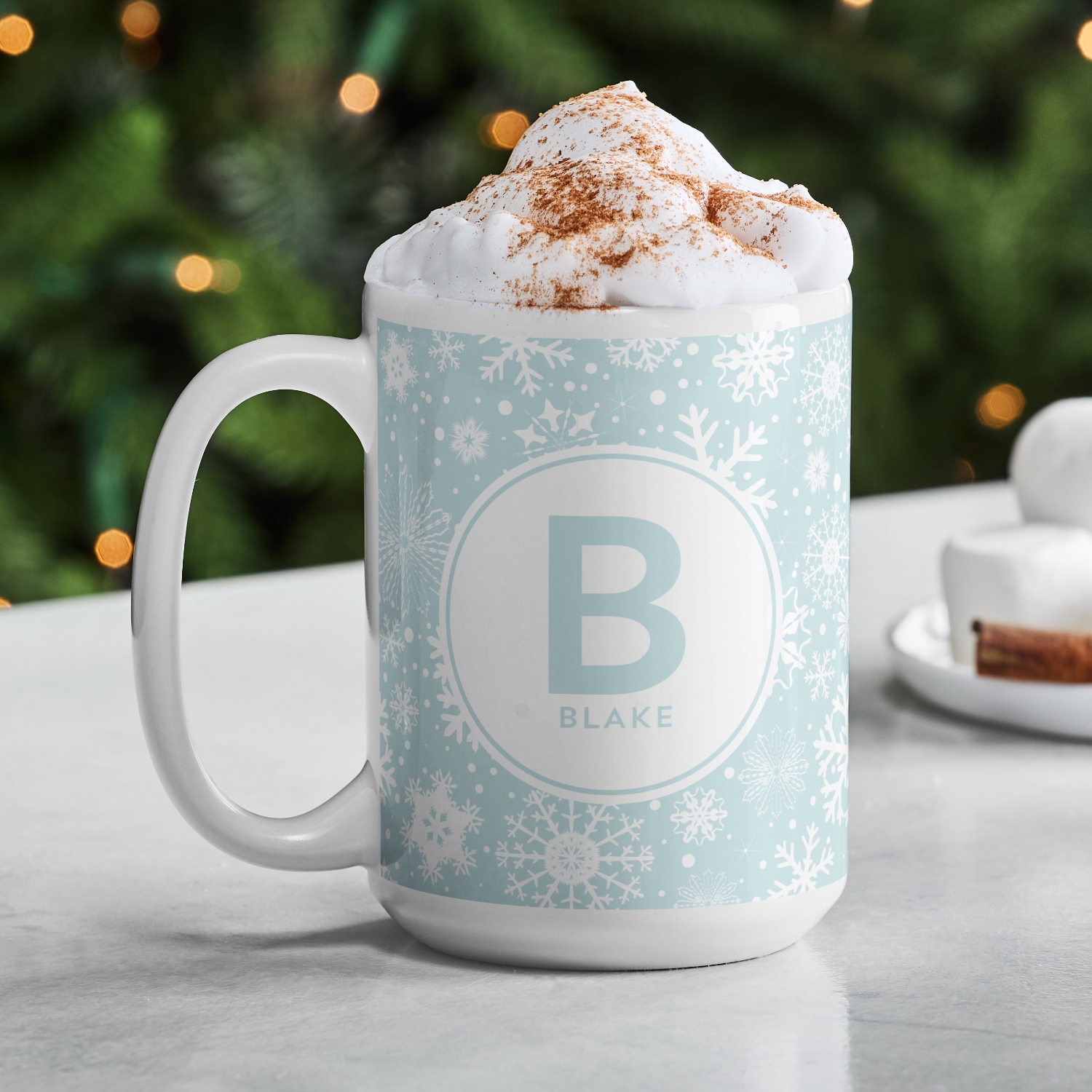 Snowflake Circle Initial Mug