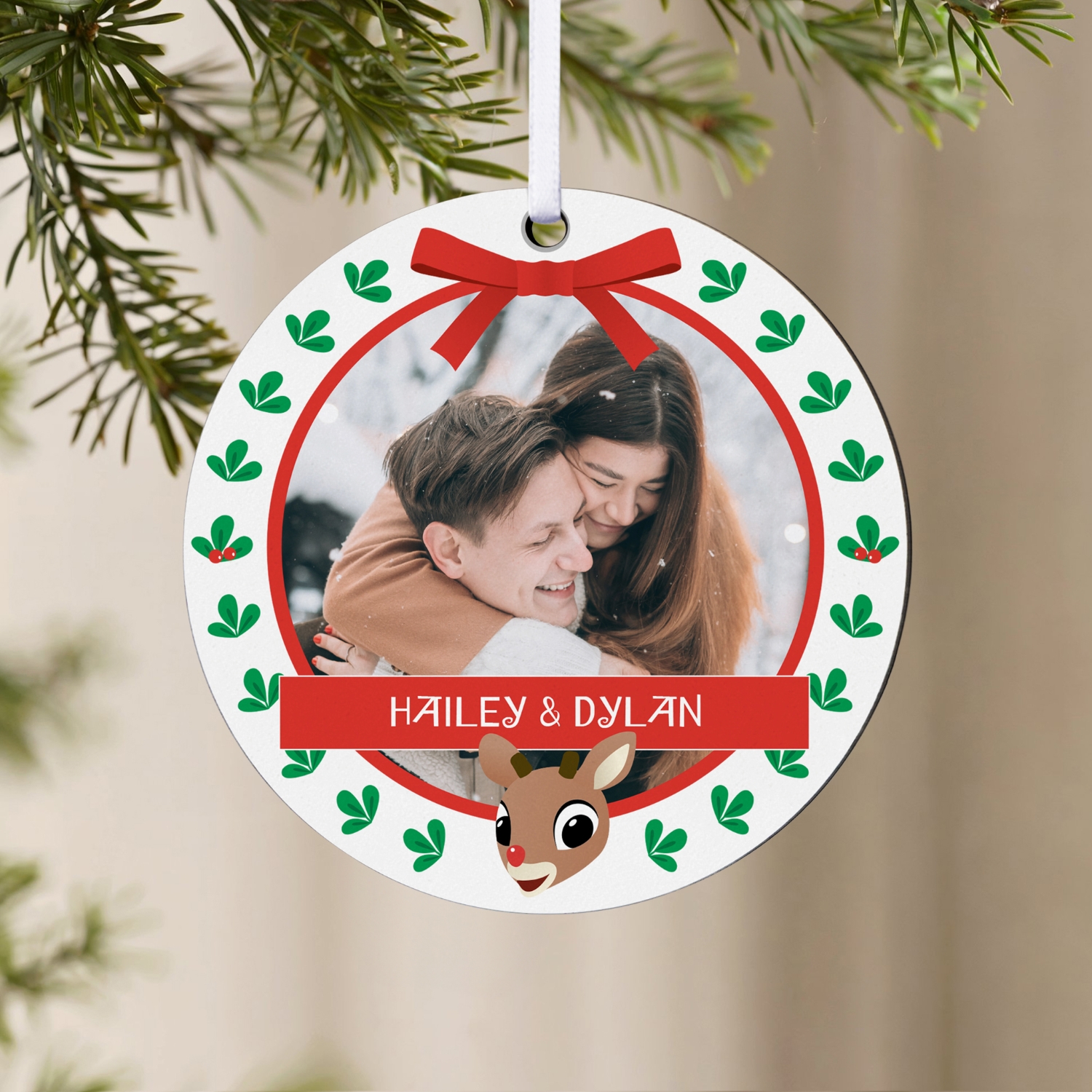 Rudolph® Holly Photo Circle Ornament