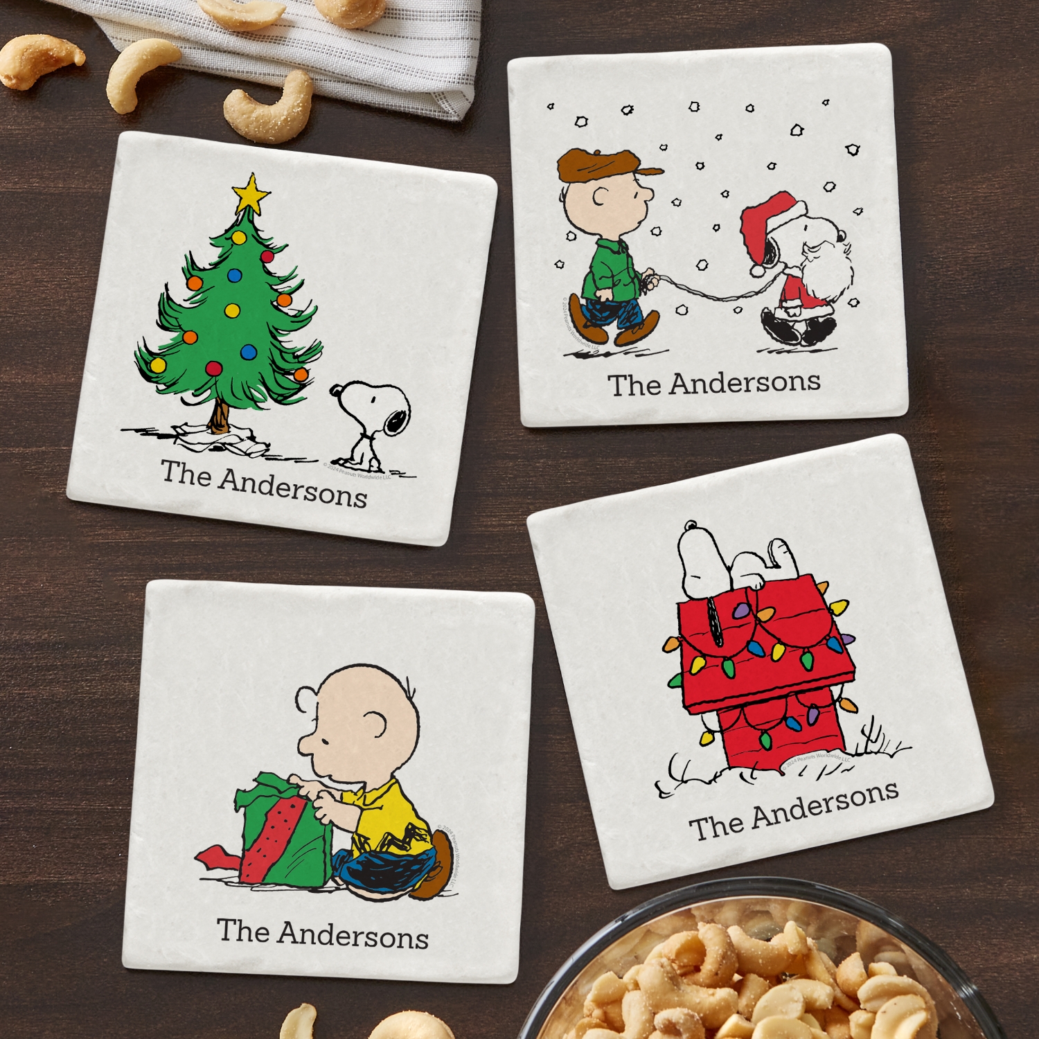 PEANUTS® Holiday Scene Marble Coasters