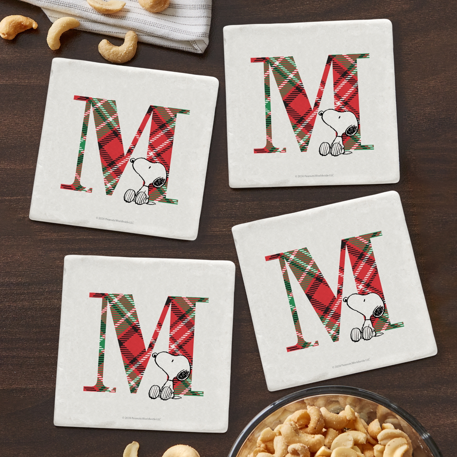 PEANUTS® Snoopy™ Plaid Initial Marble Coasters