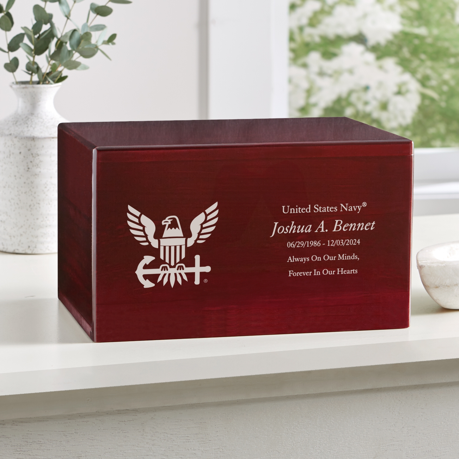 U.S. Navy® Eagle Engraved Wood Cremation Urn