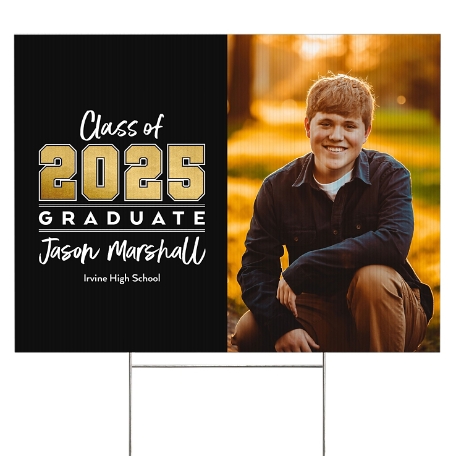 Stacked Year Graduation Photo Yard Sign - 2 sided - Black