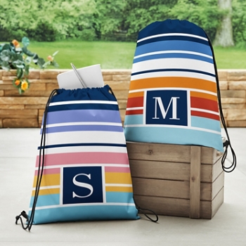 Initial Stripes Drawstring Bag