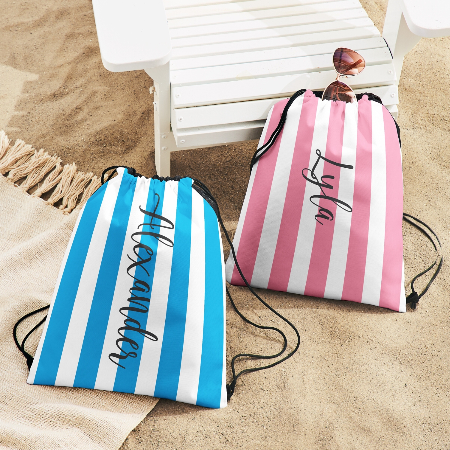 Striped Name Drawstring Bag