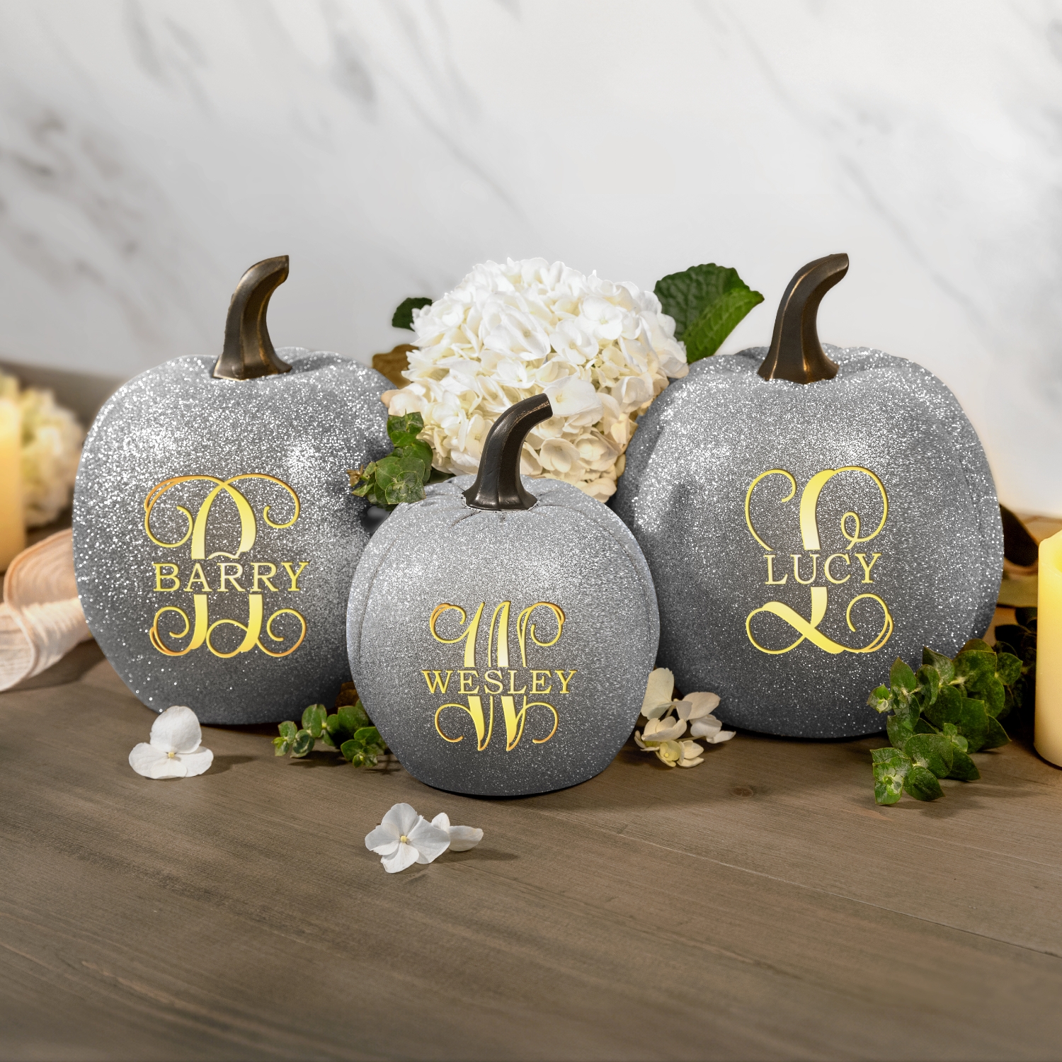 Light-Up Silver Glitter Pumpkin Collection