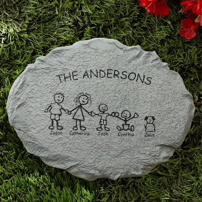 Whimsical Family Cartoon Character Personalized Garden Stone