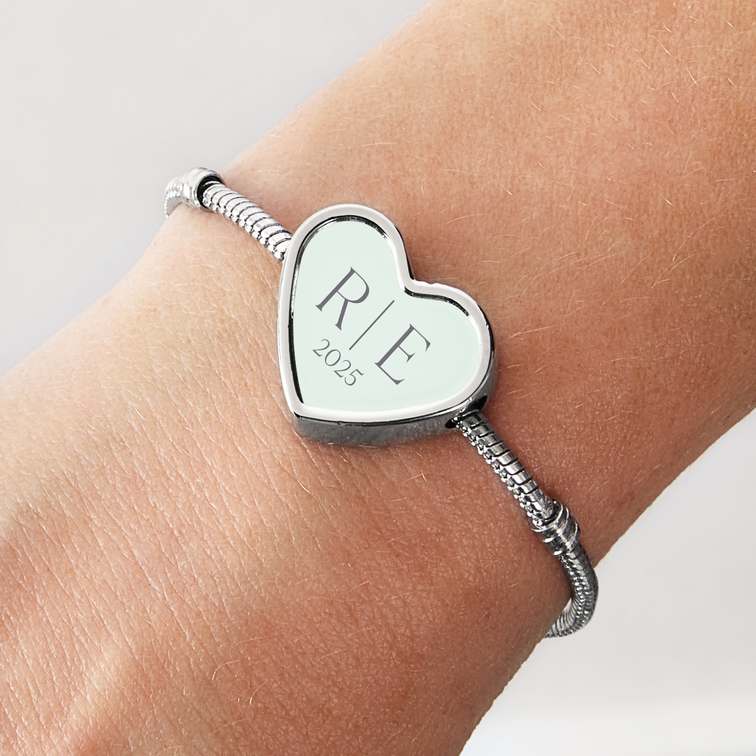 Modern Initials Heart Charm Bracelet