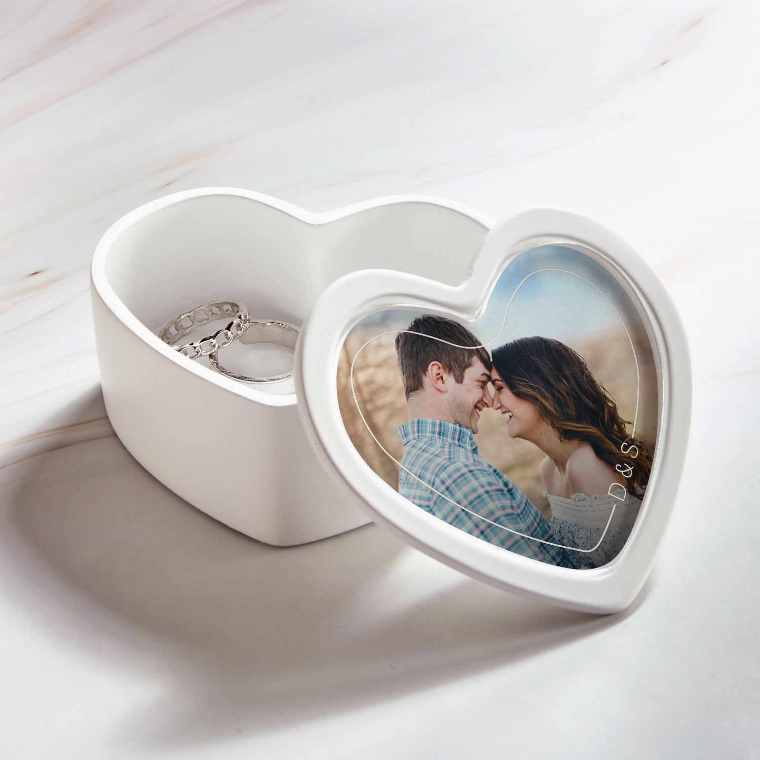 Our Initials Photo Heart Keepsake Box