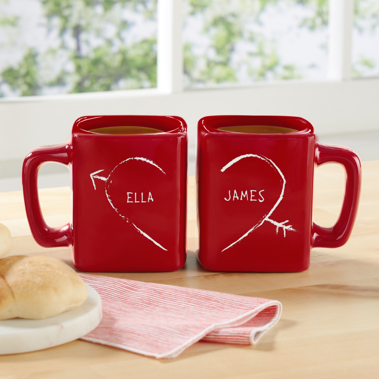 Half Heart Square Red Mug Set