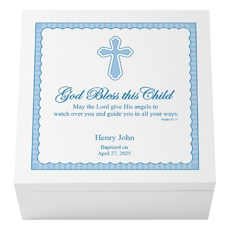 God Bless This Child Wood Keepsake Box - Blue