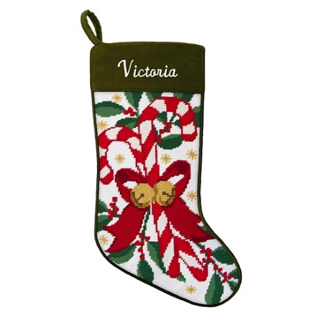 Vintage Needlepoint Stocking-Candy Cane