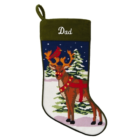 Vintage Needlepoint Stocking-Reindeer