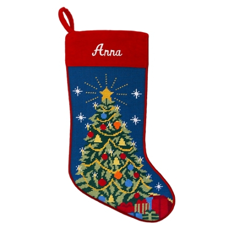 Vintage Needlepoint Stocking-Christmas Tree