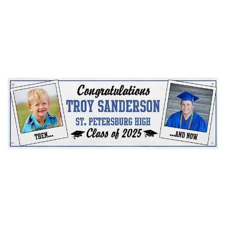 How Time Flies Graduation Photo Banner - 6 ft - Blue