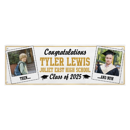 How Time Flies Graduation Photo Banner - 6 ft - Gold