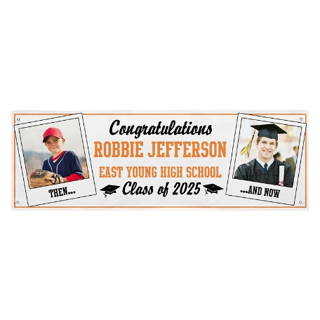 How Time Flies Graduation Photo Banner- 8 ft - Orange