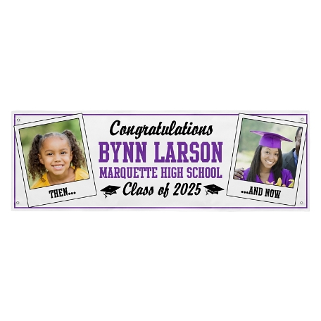How Time Flies Graduation Photo Banner - 8 ft - Purple