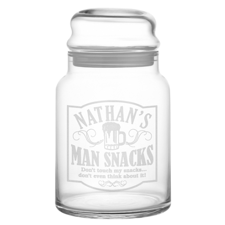Man Snacks Glass Treat Jar w/out Candy