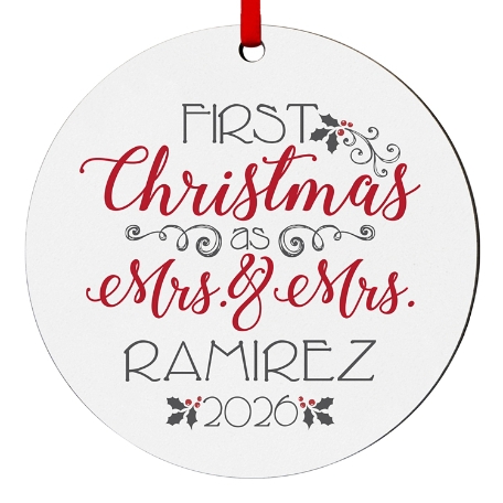 Christmas to Remember Wedding Round Ornament - Mrs. & Mrs.