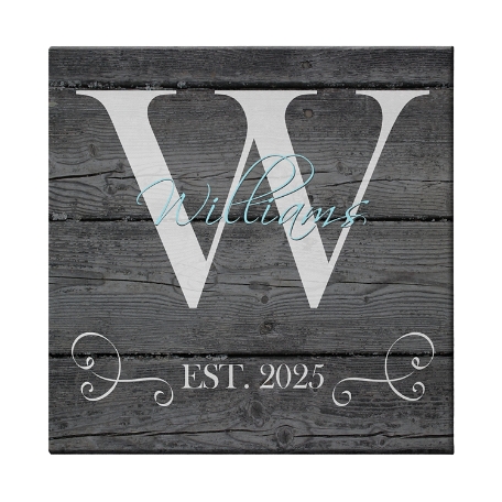 Family Initial & Name Canvas 11x11 Gray-Unframed