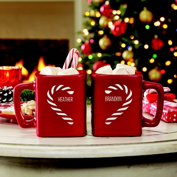 Sweetheart Candy Cane Personalized Mug Set