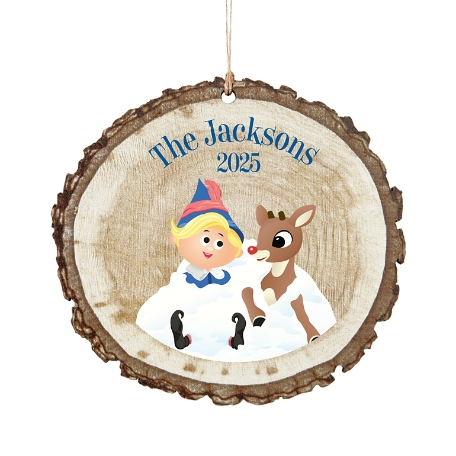 Perfectly Plaid Rustic Wood Round Ornament- Snowflakes